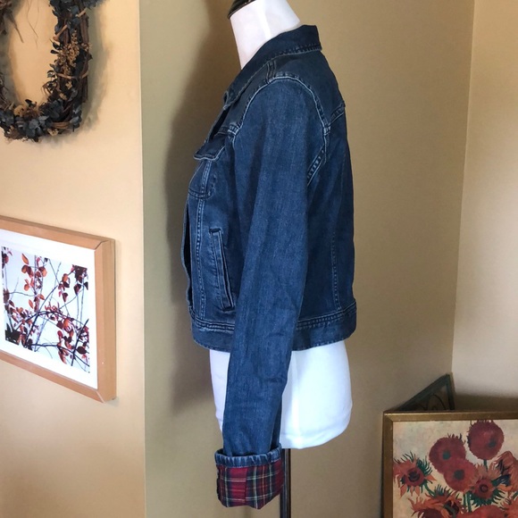 RALPH LAUREN size Medium Jean Denim Stretch Jacket Red Plaid FlipCuffs  $249 NEW - Picture 8 of 12